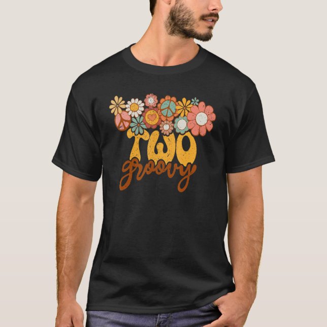 T-shirt Retro Sunflower Hippie Two Groovy Positive Mind Ha (Devant)