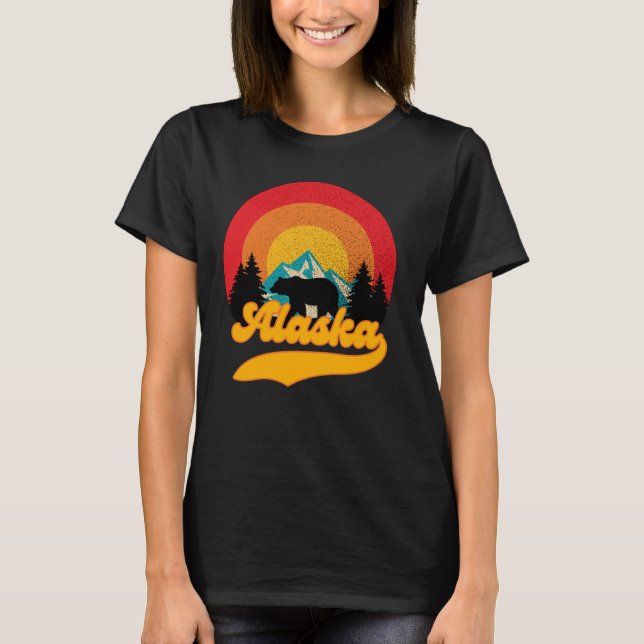 T-shirt Retro Sunset Alaska Juneau Bear Mountains Wild AK (Devant)
