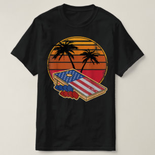 T-shirt Retro Sunset CornHotte Board American Flag Cornhol