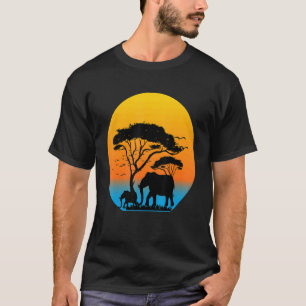 T-shirt Retro Sunset Elephant Famille Animaux Sauvages Est