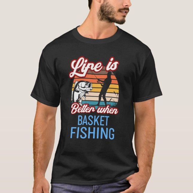 T-shirt Retro Sunset Fishing  When Basket Fishing (Devant)