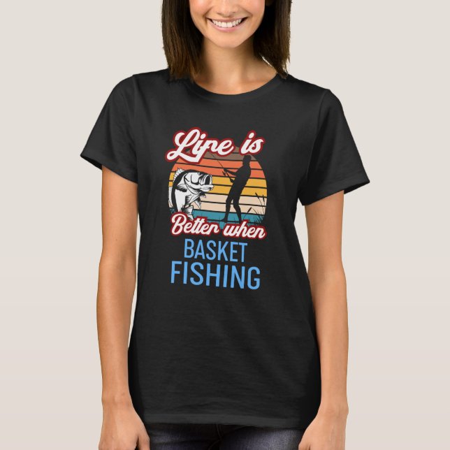 T-shirt Retro Sunset Fishing  When Basket Fishing (Devant)