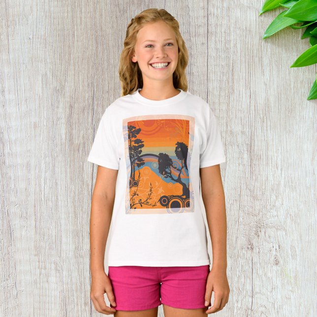 T-shirt Retro Sunset Forest Paysage Abstrait (Créateur téléchargé)