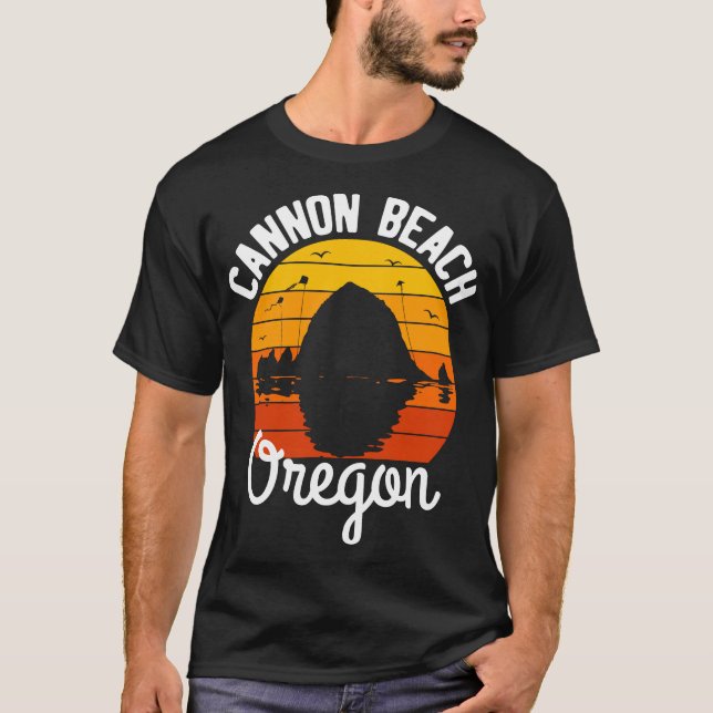 T-shirt Retro Sunset Haystack Rock Souvenir Cannon Beach (Devant)