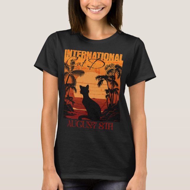 T-shirt Retro Sunset International Cat Day (Devant)