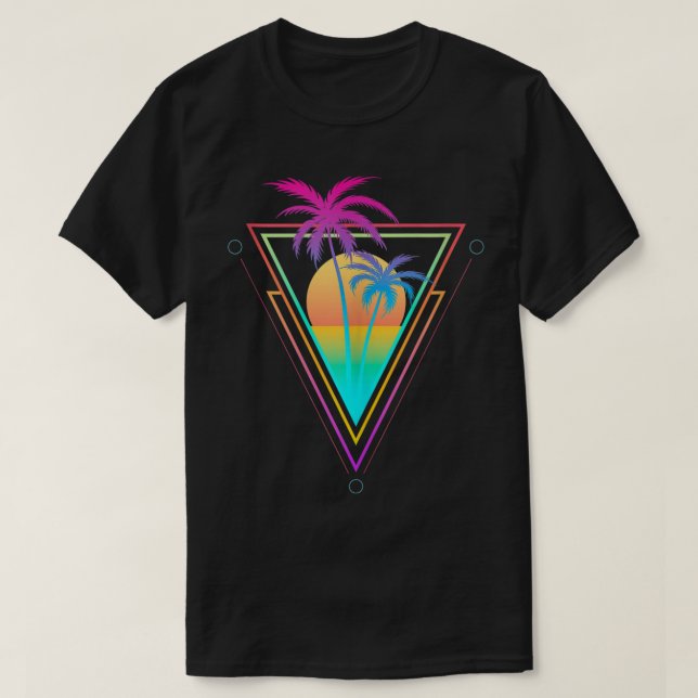 T-shirt Retro Sunset Palm Tree Aesthetic Design (Design devant)