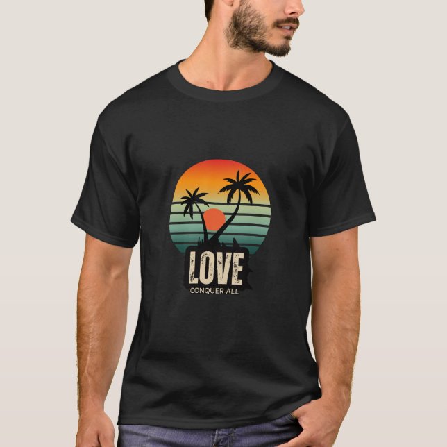 T-Shirt Retro Sunset Palm Tree "L'amour conquiert  (Devant)