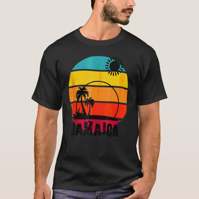 T-shirt Retro Sunset Palm Trees Beach Cruise été Jamaïque (Devant)