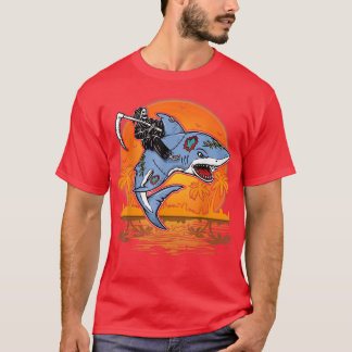 T-shirt Retro Sunset Reaper équitation Requin Halloween Co