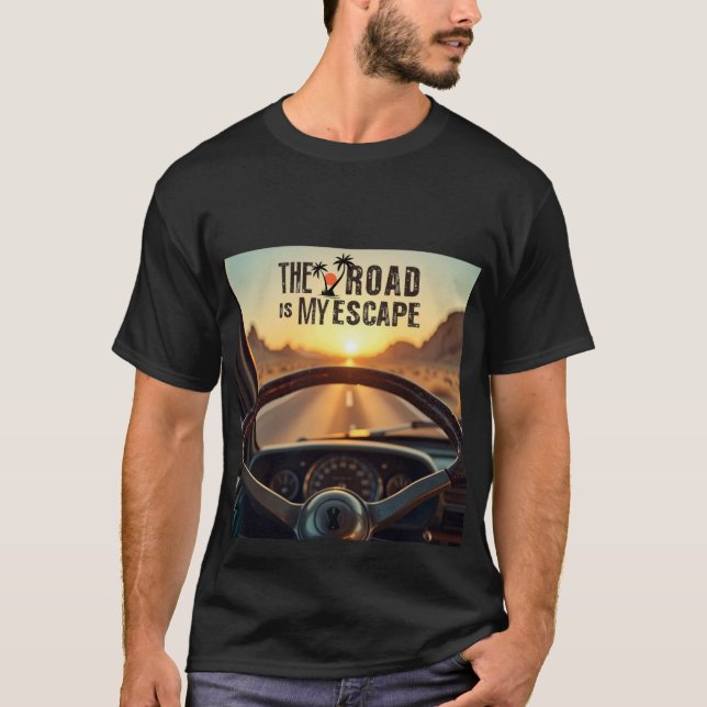 T-shirt Retro Sunset Road Trip - La route est ma fuite (Devant)