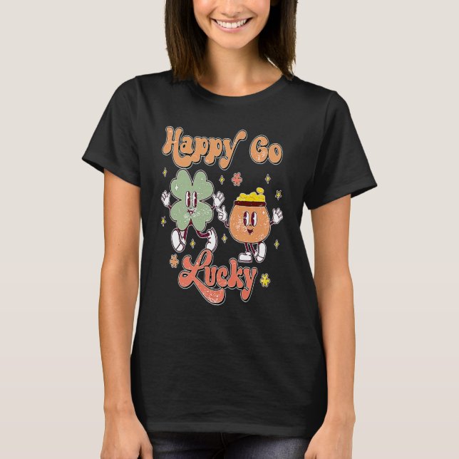 T-shirt Retro Super Happy Go Lucky Shamrock Clover St Pa (Devant)