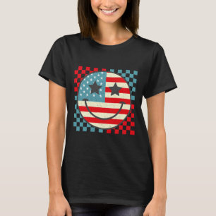 T-shirt Retro Super Quatrième 4 juillet Sourire À damiers 