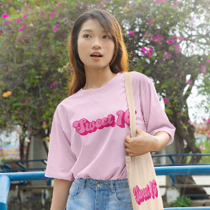 T-shirt Rétro Sweet 16 en rose chaud