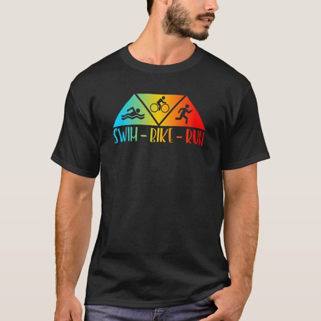 T-shirt Retro Swim Bike Run Triathlon Sport Athlétisme Hom (Devant)
