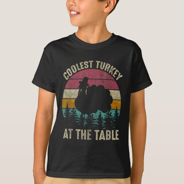 T-shirt Retro Thanksgiving Coolest Turkey At Table Boys Ki (Devant)