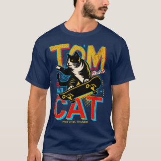 T-shirt Retro Tomcat Skate Co Funny Skateboarding Cat