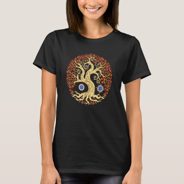 T-shirt Retro Tree Of Life Evil Eye Sun Moon Spiritual Mys (Devant)