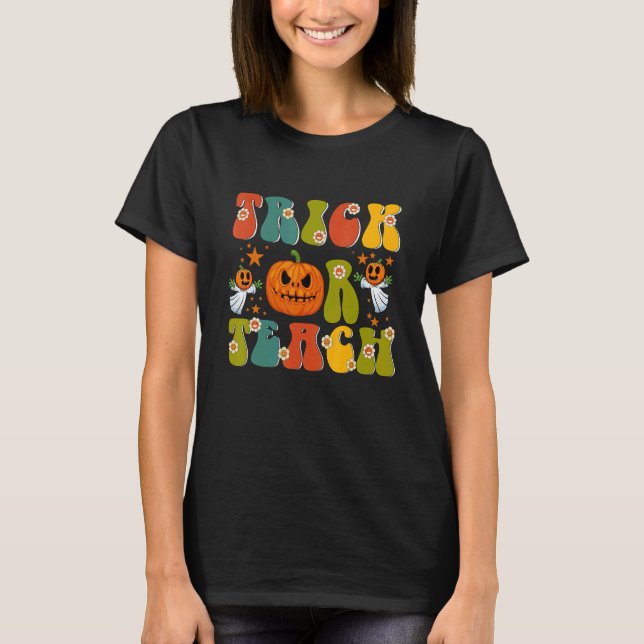T-shirt Retro Trick Or Teach Ghost Teacher Halloween Costu (Devant)