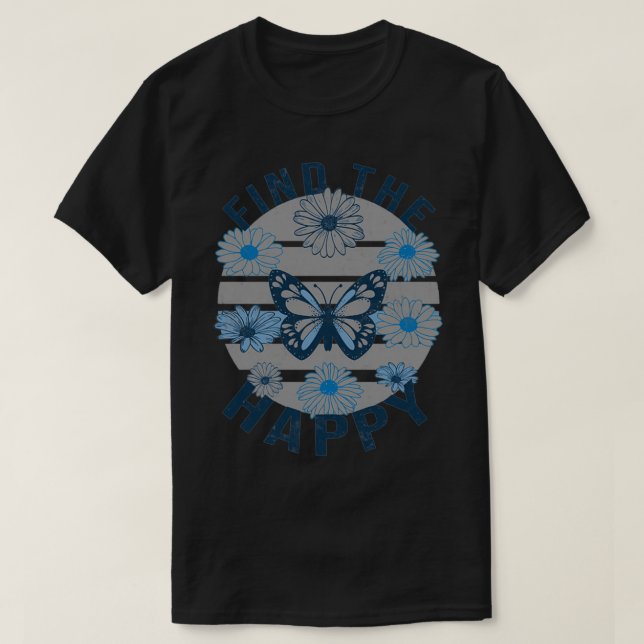 T-shirt Retro Trouvez le papillon bleu heureux (Design devant)
