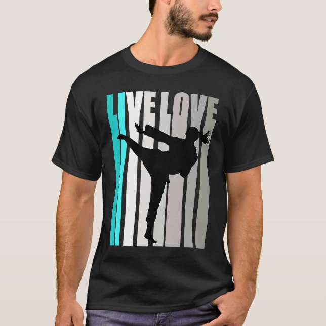 T-shirt Retro Turquoise Live Love Karate Coach Womens Colo (Devant)