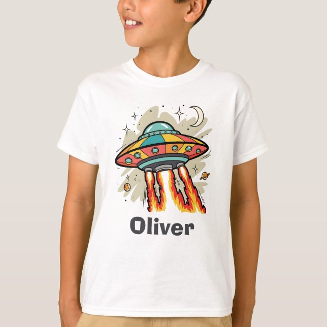 T-shirt Retro UFO Flying Saucer Alien Spaceship (Devant)