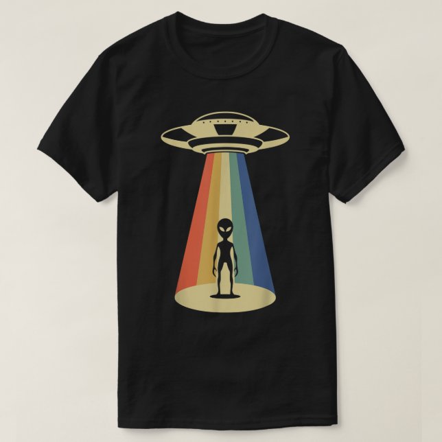 T-shirt Retro UFO Rainbow Beam Alien Design (Design devant)
