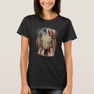 T-shirt Rétro Us Flag Boho Skull Western Country Cowgirl W