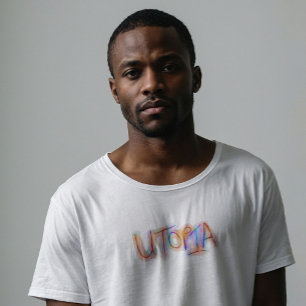T-shirt Rétro Utopie aux Lettres Manuscrites Colorées des