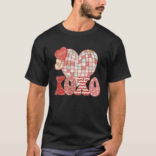 T-shirt Retro Valentine's Day XOXO Love Disco Heart Valent (Devant)