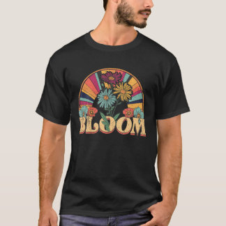 T-shirt Retro Vintage Boho Hippie Groovy Rainbow Floral Fl