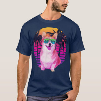 T-shirt Rétro Vintage Corgi Amoureux des chiens Tropical B