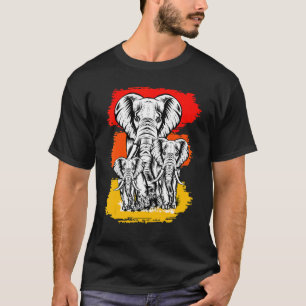 T-shirt Retro Vintage Elephant Famille Animaux Sauvages Ae