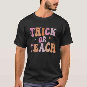 T-shirt Rétro Vintage Groovy Trick Or Teach Halloween Teac