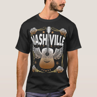 T-shirt Retro Vintage Nashville Country Music City Guitare