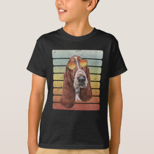 T-shirt Retro Vintage Sunset Basset Hound Maman Papa