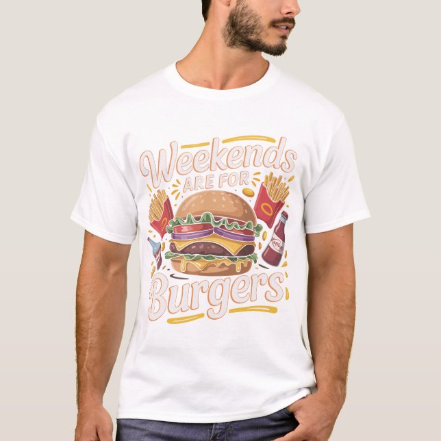 T-shirt Retro Weekend Burger Lover Typography Design (Devant)