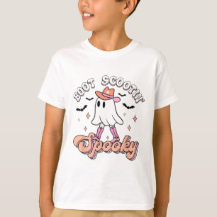 T-shirt Retro Western Halloween Cute Ghost Funny Boot Scoo