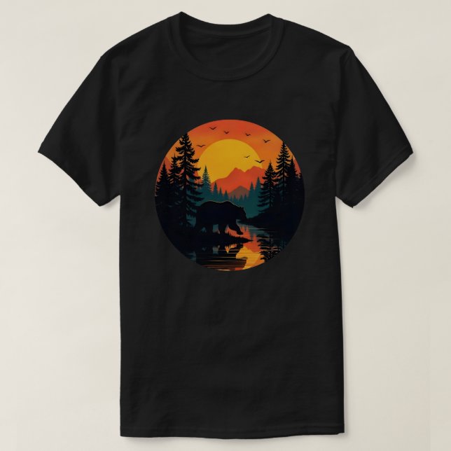 T-shirt Retro Wildlife Forest Bear Outdoors Nature  (Design devant)