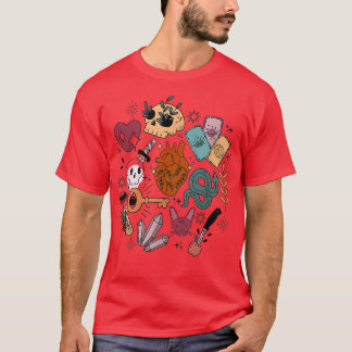 T-shirt Retro Witchcraft Doodles Éffrayant Skeleton Hallow