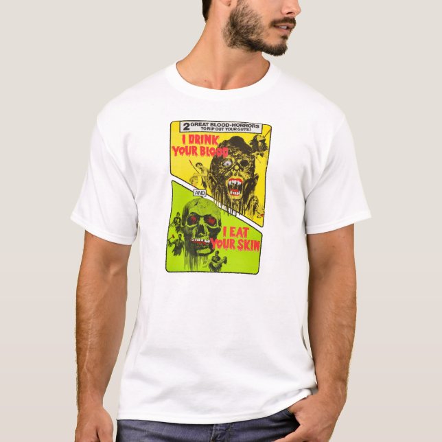 T-shirt Rétro zombi : Je bois votre sang - je mange votre (Devant)