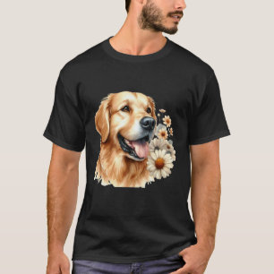 T-shirt Rétroviseur Golden Retriever Sourire Aquarelle Amo
