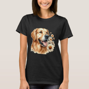 T-shirt Rétroviseur Golden Retriever Sourire Aquarelle Amo