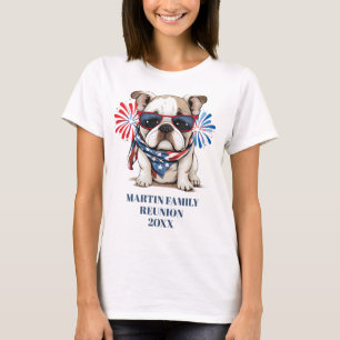 T-shirt Réunion de famille Bulldog Rouge Bleu 14 juillet