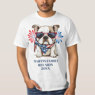T-shirt Réunion de famille Bulldog Rouge Bleu 4 juillet