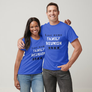 T-shirt Réunion de famille personnalisée bleue, créez votr