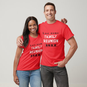 T-shirt Réunion de famille personnalisée rouge, créez votr