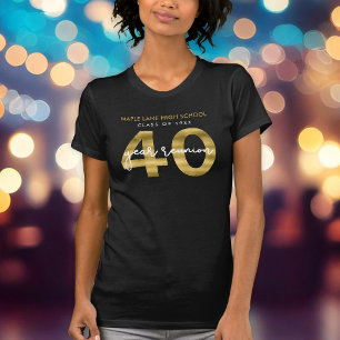 T-shirt Réunion de promotion élégante en faux or 40 ans