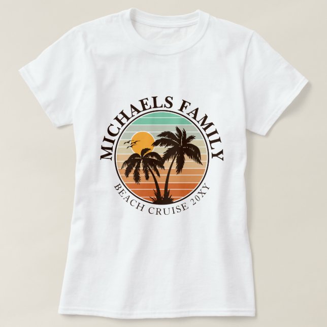 T-shirt Réunion en famille Summer Sunset Beach Palm Trees  (Design devant)