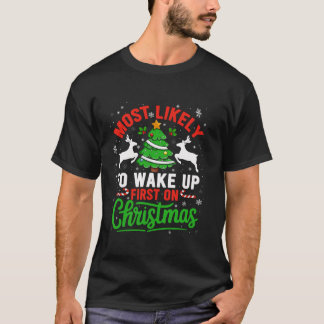 T-shirt Réveillez-Vous D'Abord Pour Noël Famille Amusante 