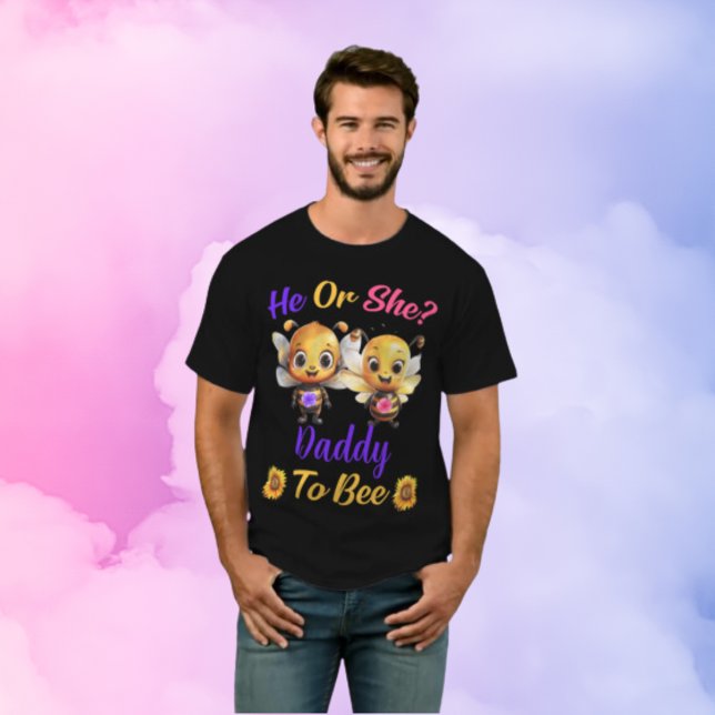 T-shirt Révéler le genre Lui ou Elle papa à Abeille Noir (Gender Reveal He She Daddy to Bee Mens Black T-Shirt)